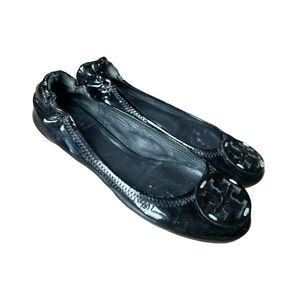 Tory Burch Reva Patent Leather Black Ballet Flats with Dust Bag, Size 6